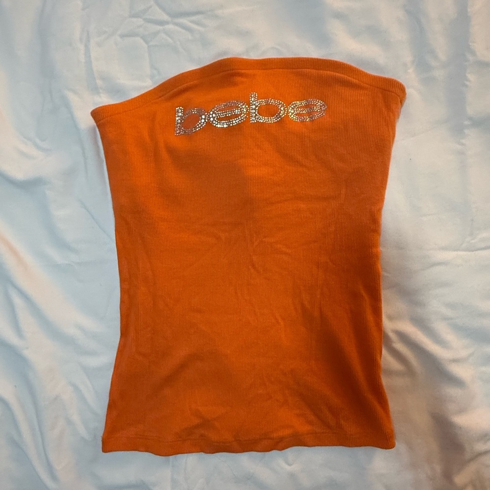 Bebe Vibrant Orange Tube Top with Metallic Logo - Picture 1 of 3